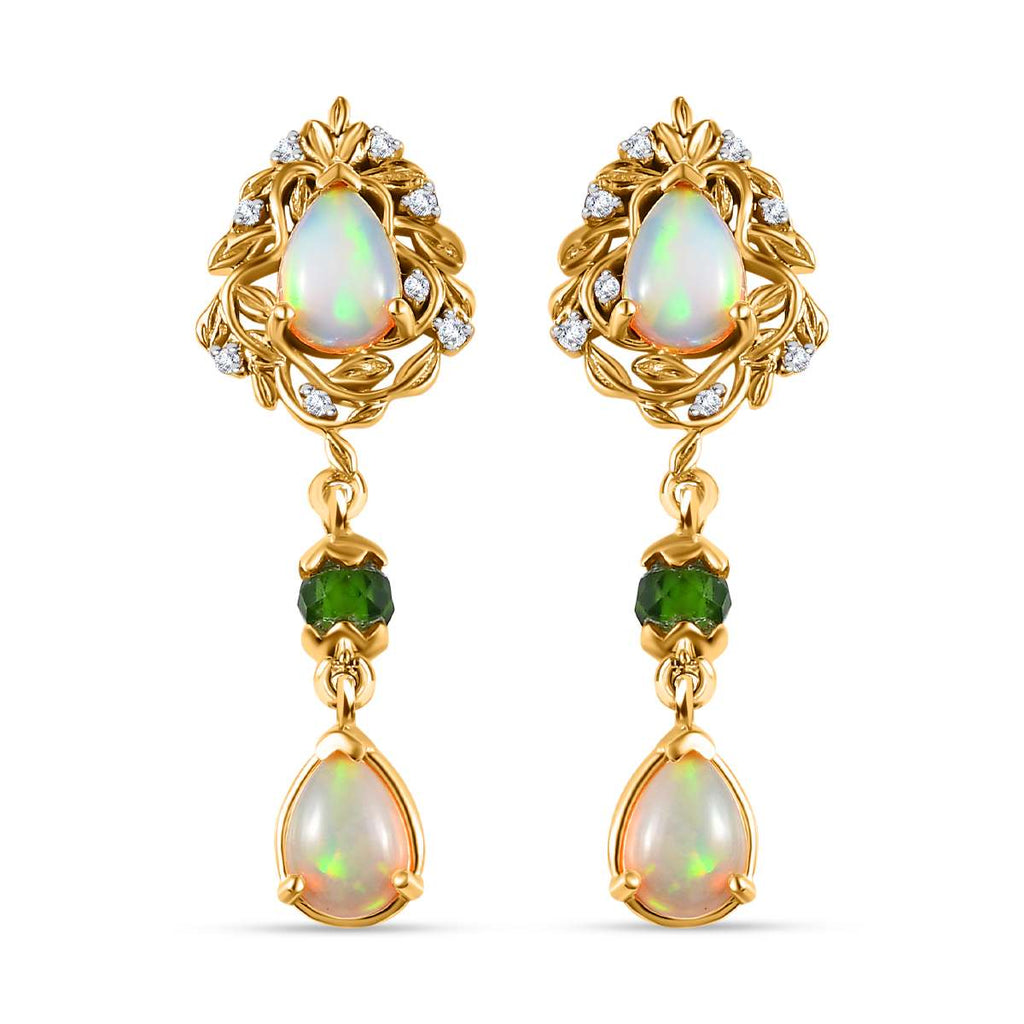 AA Natürlicher, äthiopischer Welo Opal, Natürlicher Chromdiopsid Ohrringe 925 Silber Gelbgold Vermeil ca. 2,64 ct.