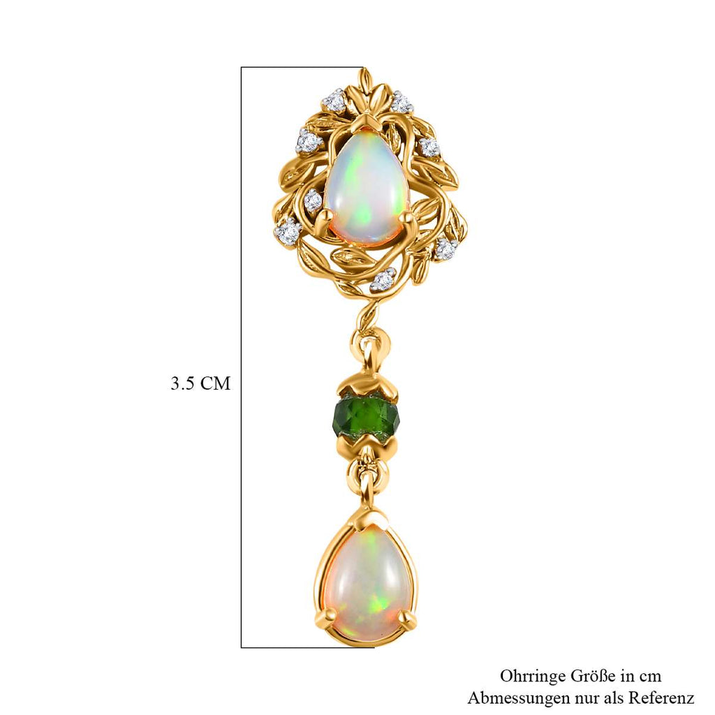 AA Natürlicher, äthiopischer Welo Opal, Natürlicher Chromdiopsid Ohrringe 925 Silber Gelbgold Vermeil ca. 2,64 ct.