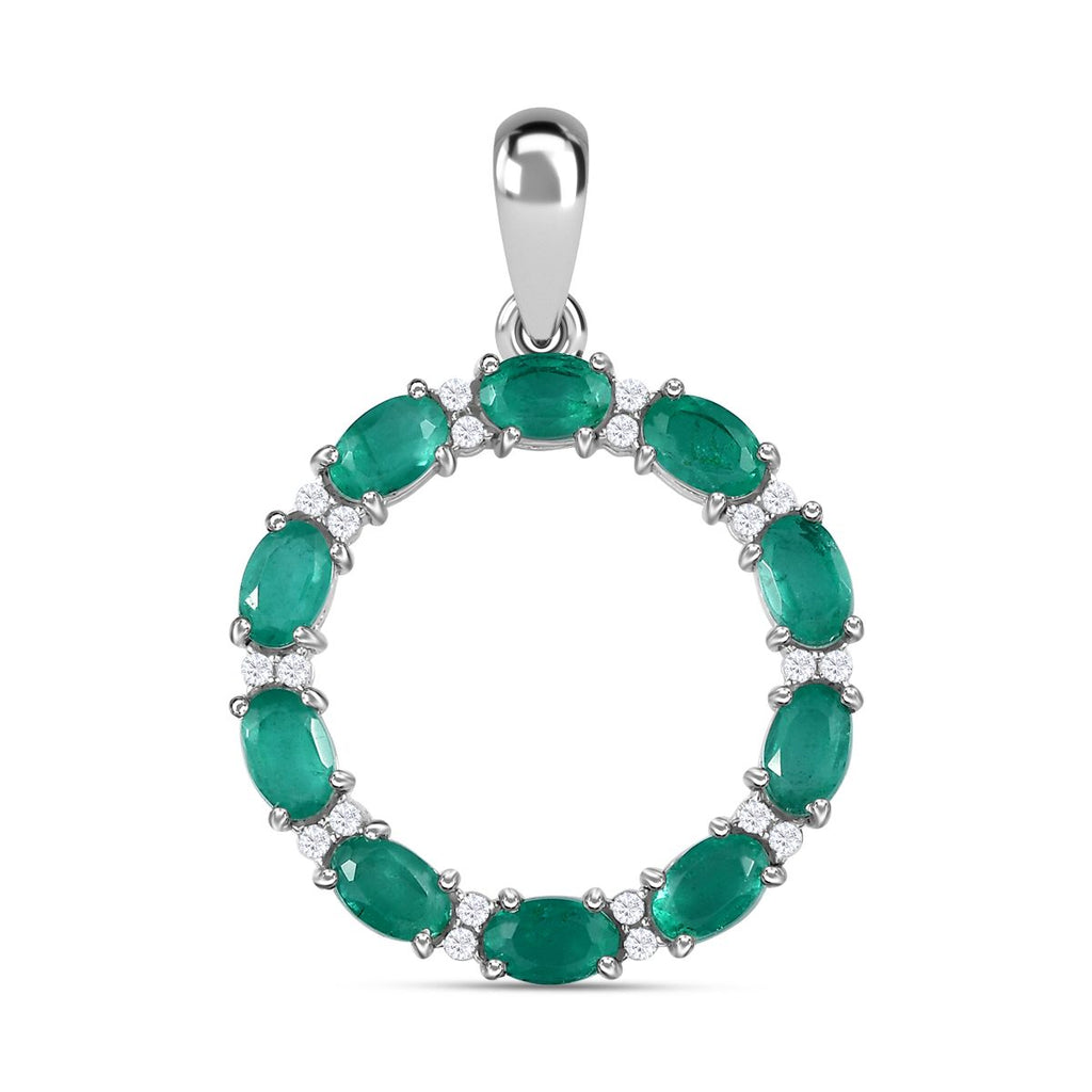 Smaragd-Triplette-Quarz, Weißer Zirkon Anhänger 925 Silber platiniert ca. 6,30 ct.