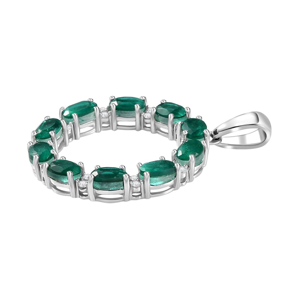Smaragd-Triplette-Quarz, Weißer Zirkon Anhänger 925 Silber platiniert ca. 6,30 ct.