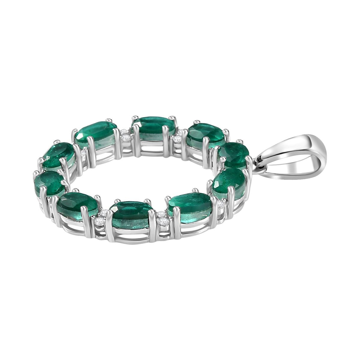 Smaragd-Triplette-Quarz, Weißer Zirkon Anhänger 925 Silber platiniert ca. 6,30 ct.