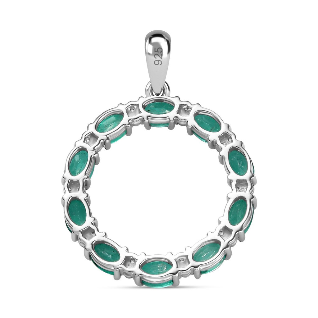 Smaragd-Triplette-Quarz, Weißer Zirkon Anhänger 925 Silber platiniert ca. 6,30 ct.