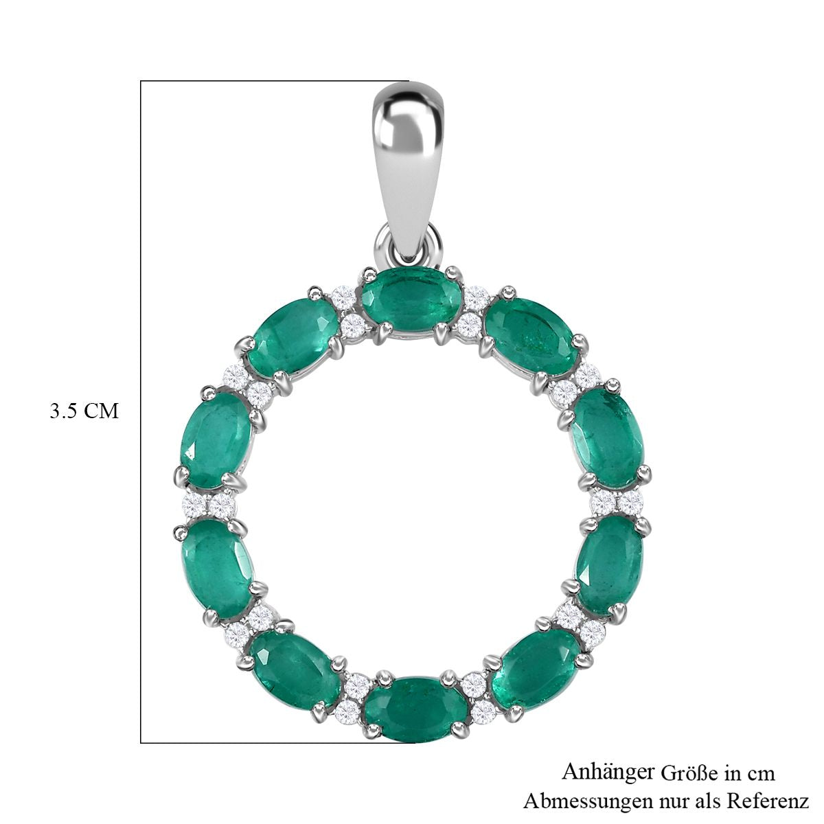 Smaragd-Triplette-Quarz, Weißer Zirkon Anhänger 925 Silber platiniert ca. 6,30 ct.