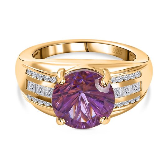 AA Natürlicher, Marokkanischer Amethyst, Weißer Zirkon Ring, 925 Silber Gelbgold Vermeil, (Größe 19.00) ca. 5.70 ct