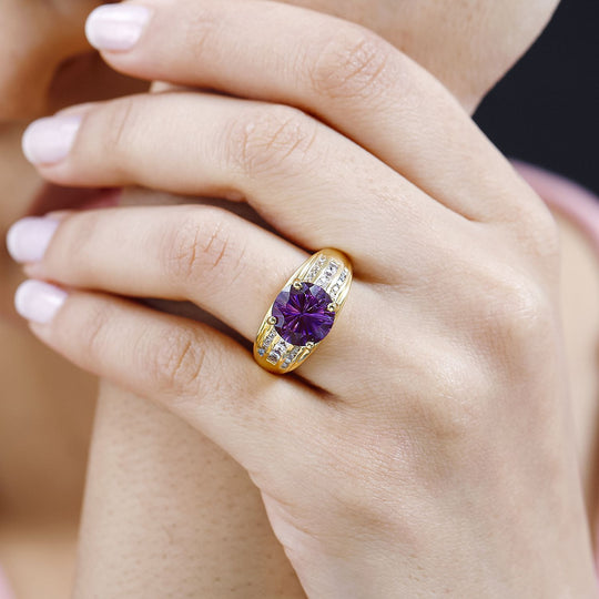AA Natürlicher, Marokkanischer Amethyst, Weißer Zirkon Ring, 925 Silber Gelbgold Vermeil, (Größe 19.00) ca. 5.70 ct