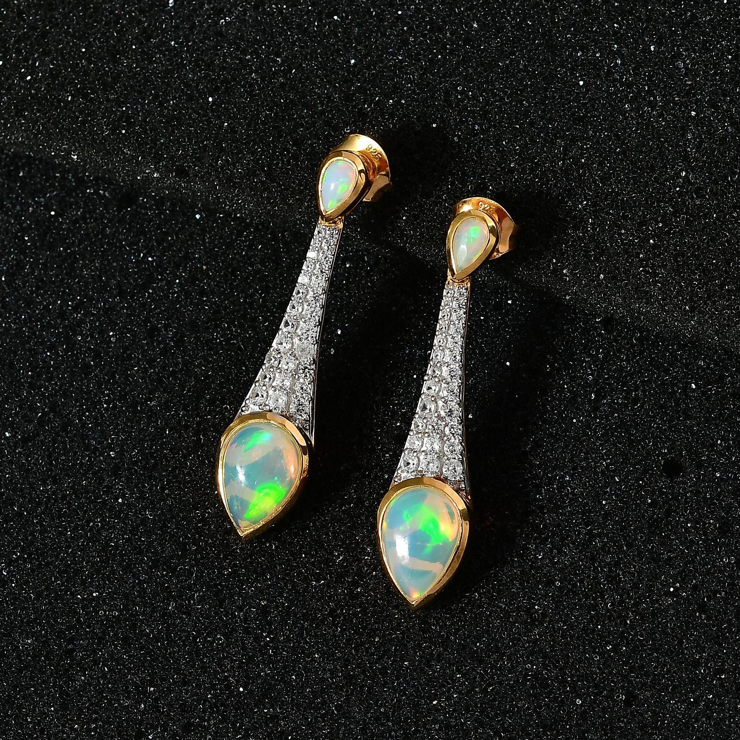 AA Natürlicher, äthiopischer Welo Opal Ohrringe 925 Silber Gelbgold Vermeil ca. 3,57 ct.