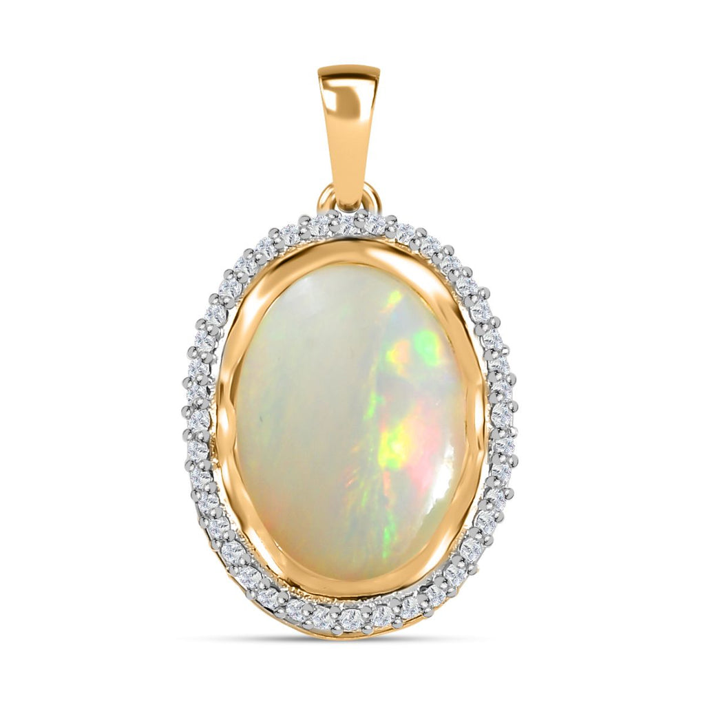 AAA Natürlicher, äthiopischer Welo Opal, Weißer Zirkon Anhänger 925 Silber Gelbgold Vermeil ca. 4,57 ct.