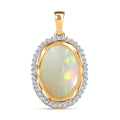 AAA Natürlicher, äthiopischer Welo Opal, Weißer Zirkon Anhänger 925 Silber Gelbgold Vermeil ca. 4,57 ct.