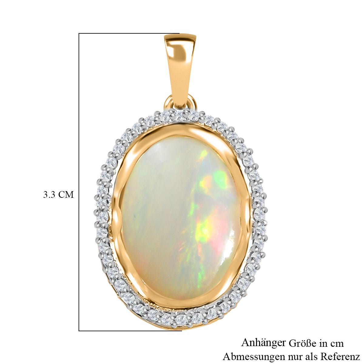 AAA Natürlicher, äthiopischer Welo Opal, Weißer Zirkon Anhänger 925 Silber Gelbgold Vermeil ca. 4,57 ct.