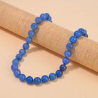 Blauer Achat Halskette ca. Flexibles cm Reiner Edelstahl ca. 500,00 ct.