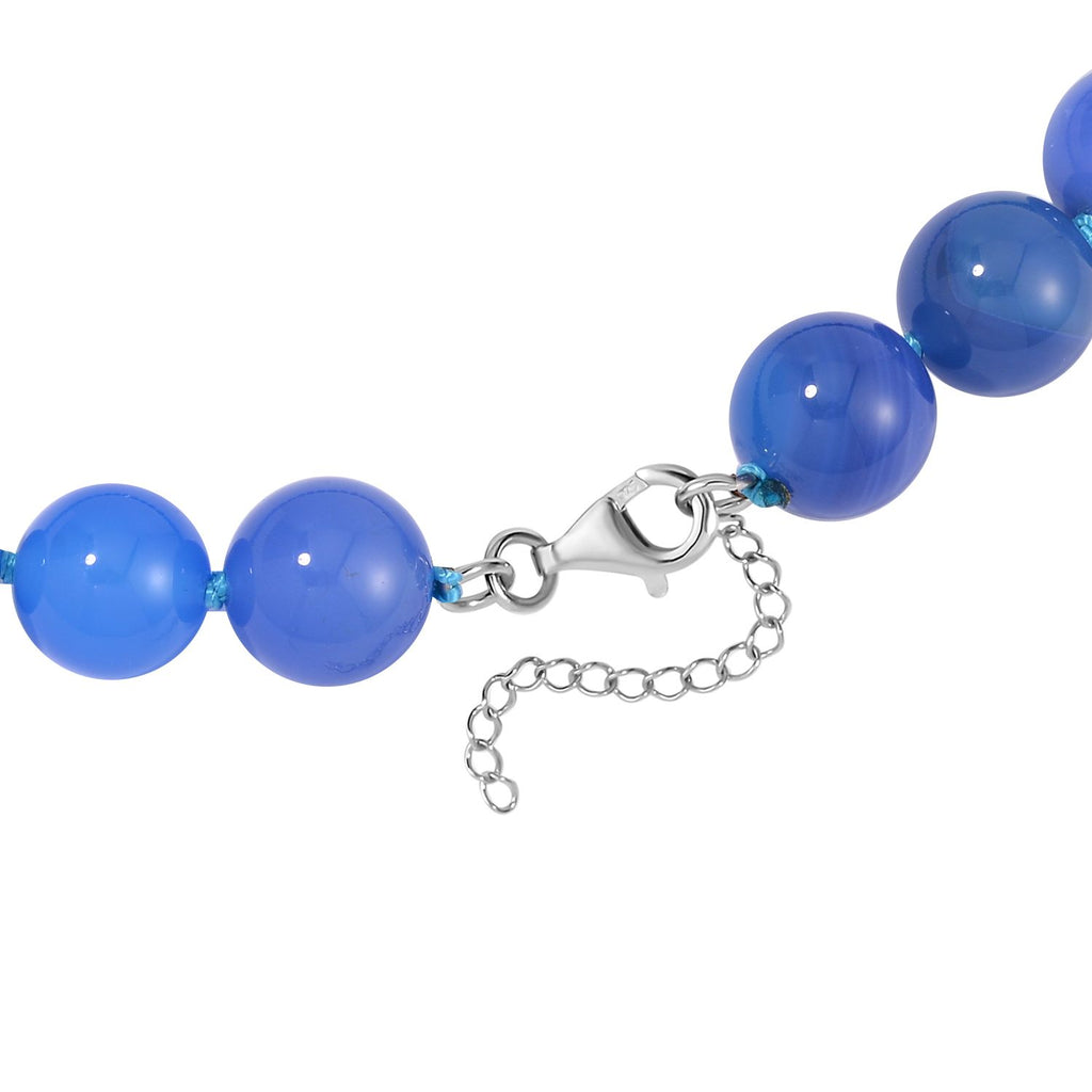 Blauer Achat Halskette ca. Flexibles cm Reiner Edelstahl ca. 500,00 ct.