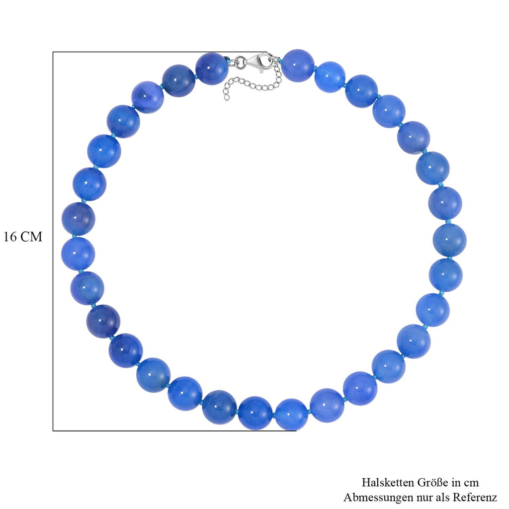 Blauer Achat Halskette ca. Flexibles cm Reiner Edelstahl ca. 500,00 ct.