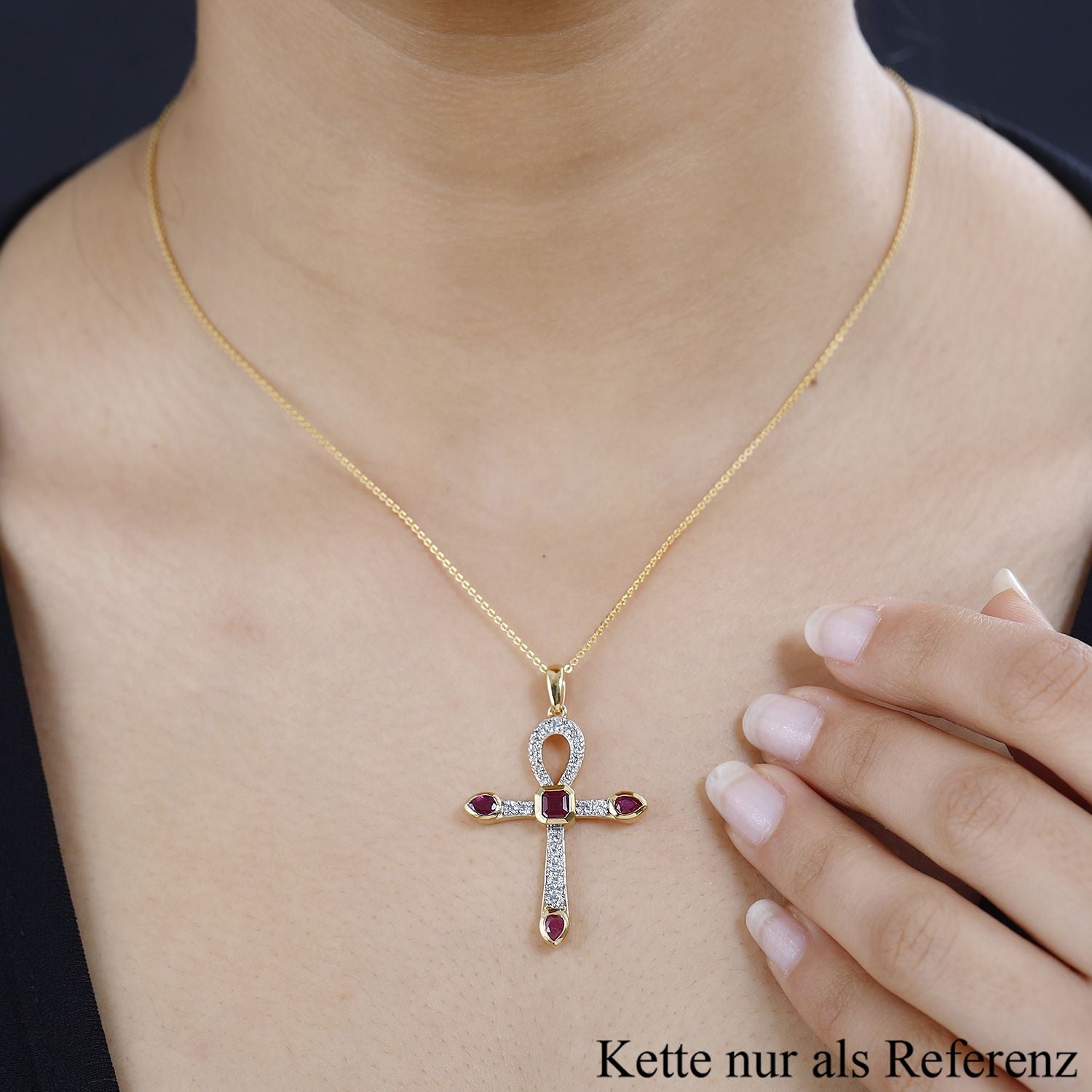 Giuseppe Perez Afrikanischer Rubin (Fissure gefüllt) Anhänger 925 Silber Gelbgold Vermeil ca. 1,78 ct.