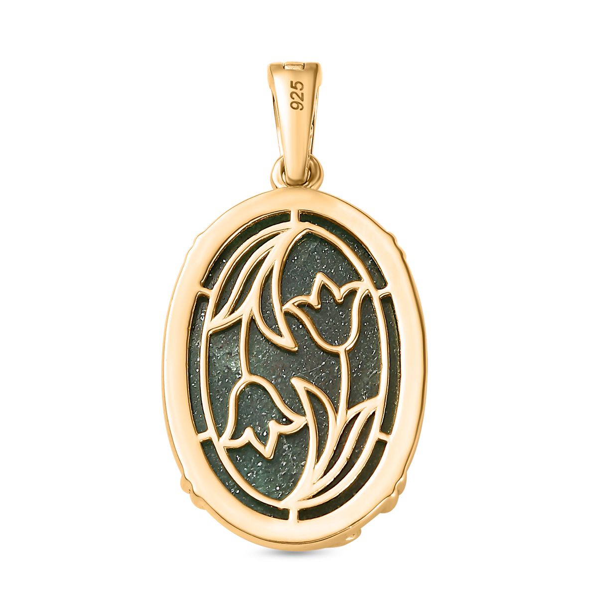 Grüner Aventurin Anhänger 925 Silber Gelbgold Vermeil ca. 35,78 ct.