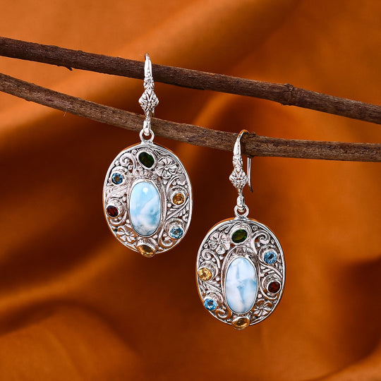 Larimar, Natürlicher Chromdiopsid Ohrringe 925 Silber ca. 10.62 ct