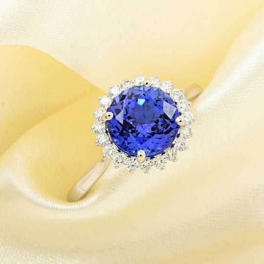 AAAA Tansanit, Weißer Diamant AGI zertifiziert Ring 950 Platin (Größe 17.00) ca. 3.50 ct