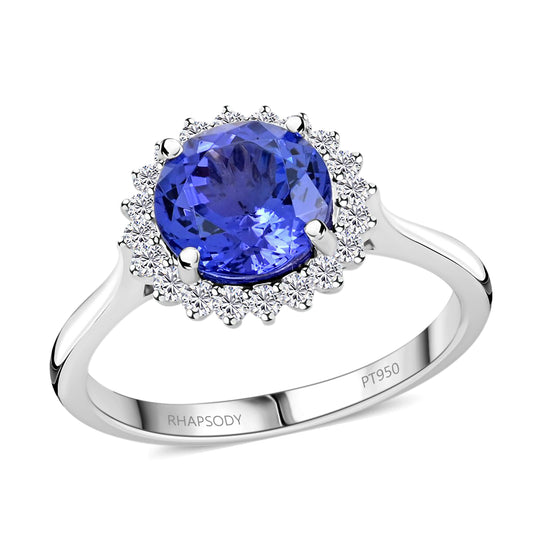 AAAA Tansanit, Weißer Diamant AGI zertifiziert Ring 950 Platin (Größe 17.00) ca. 3.50 ct