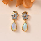 AA Natürlicher, äthiopischer Welo Opal, Weißer Zirkon Ohrringe 925 Silber Gelbgold Vermeil ca. 1,65 ct.