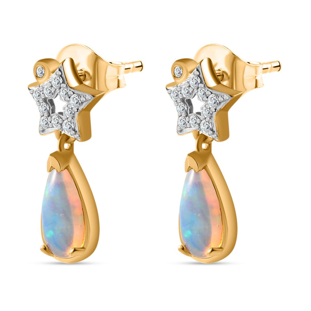 AA Natürlicher, äthiopischer Welo Opal, Weißer Zirkon Ohrringe 925 Silber Gelbgold Vermeil ca. 1,65 ct.