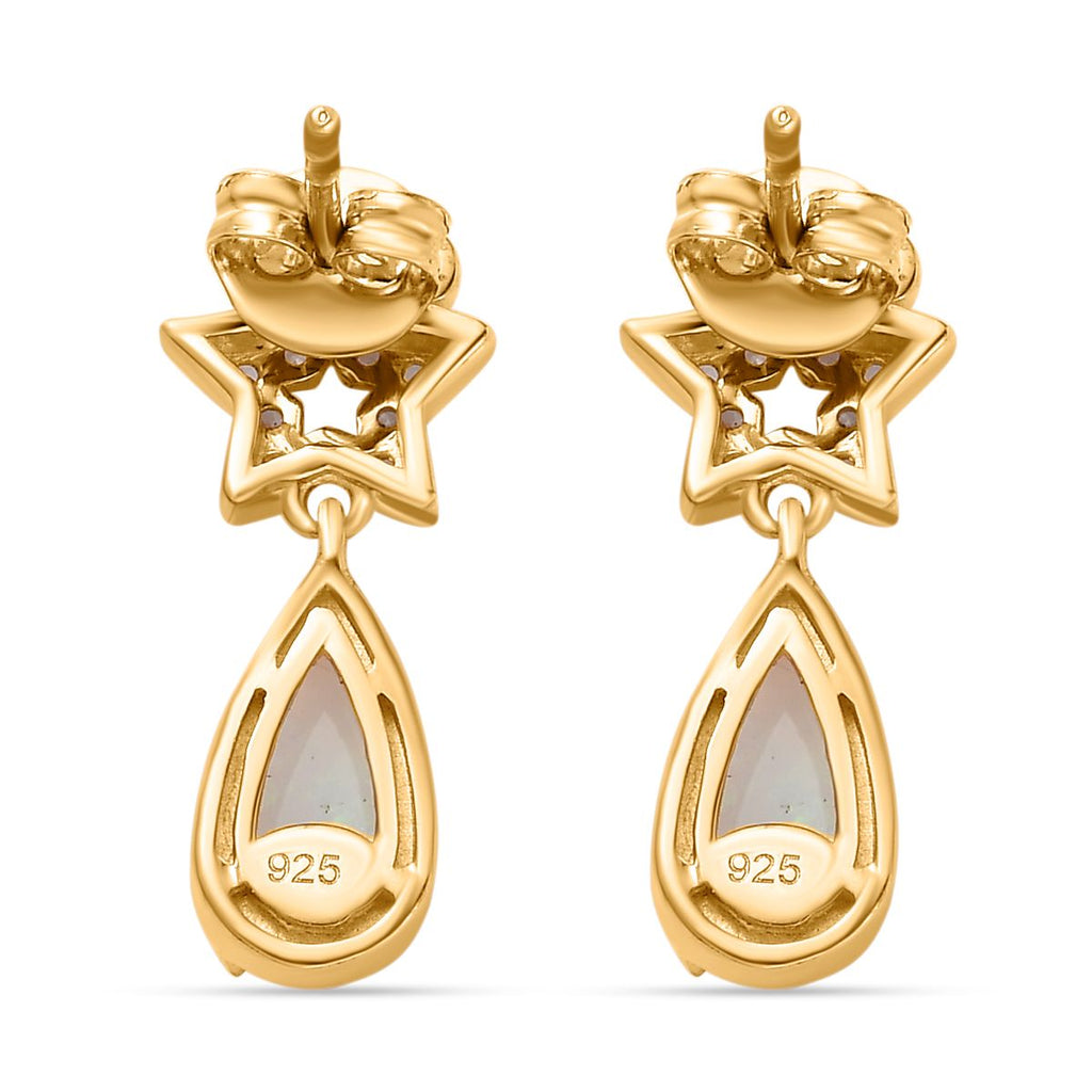 AA Natürlicher, äthiopischer Welo Opal, Weißer Zirkon Ohrringe 925 Silber Gelbgold Vermeil ca. 1,65 ct.