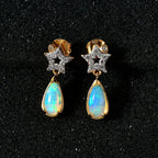 AA Natürlicher, äthiopischer Welo Opal, Weißer Zirkon Ohrringe 925 Silber Gelbgold Vermeil ca. 1,65 ct.