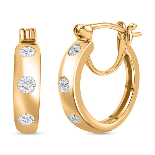 Moissanit Trilogie Creolen, 925 Silber Gelbgold Vermeil - 0,62 ct.