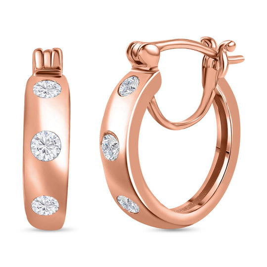Moissanit Trilogie Creolen, 925 Silber Gelbgold Vermeil - 0,62 ct.