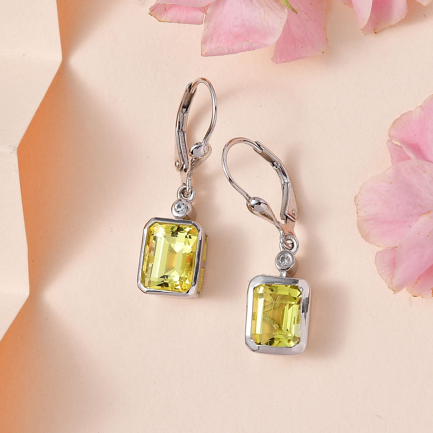 AAA Ouro Verde-Quarz, Weißer Zirkon Ohrringe 925 Silber platiniert ca. 4,73 ct.
