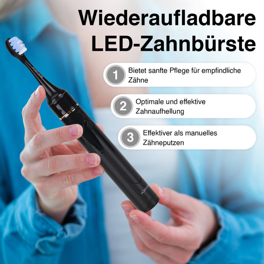 BEAUTECH - Zahnbürste mit rotem und blauem therapeutischem LED-Licht, 5 Modi, 4 zusätzliche Köpfe (2 rot & 2 blaues Licht), Reiseetui, 38000 rpm, weiß