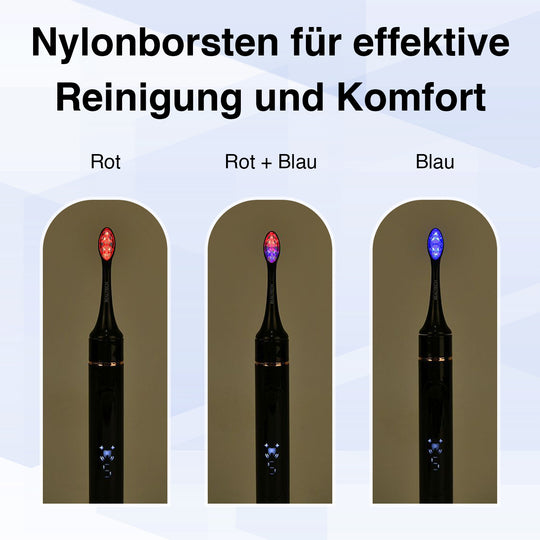 BEAUTECH - Zahnbürste mit rotem und blauem therapeutischem LED-Licht, 5 Modi, 4 zusätzliche Köpfe (2 rot & 2 blaues Licht), Reiseetui, 38000 rpm, weiß