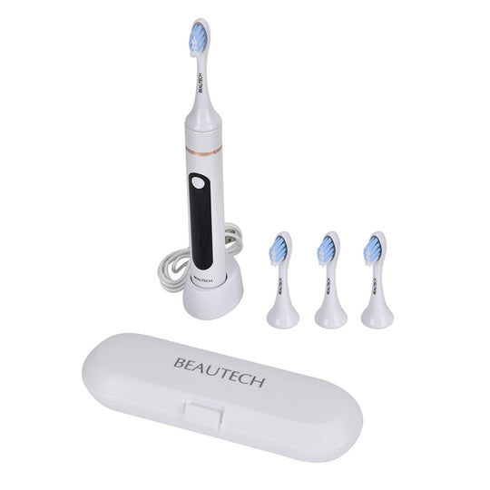 BEAUTECH - Zahnbürste mit rotem und blauem therapeutischem LED-Licht, 5 Modi, 4 zusätzliche Köpfe (2 rot & 2 blaues Licht), Reiseetui, 38000 rpm, weiß