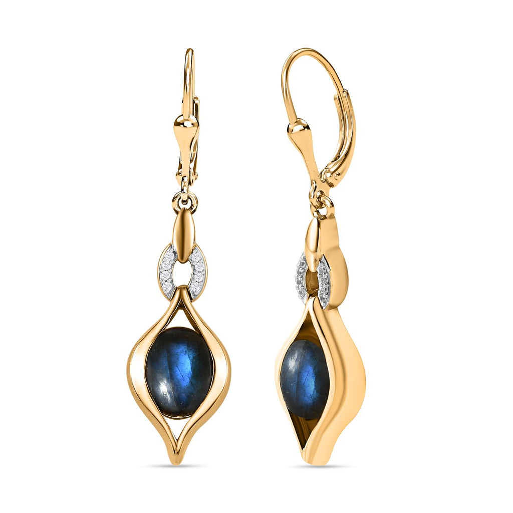 AAA Labradorit, Weißer Zirkon Ohrringe 925 Silber Gelbgold Vermeil ca. 4,79 ct.