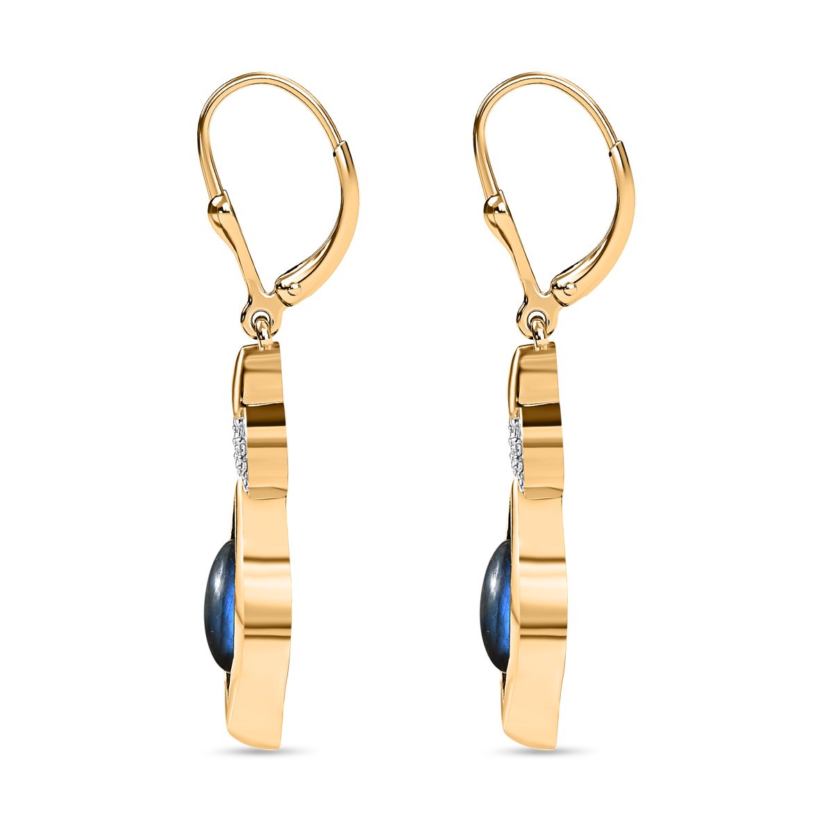 AAA Labradorit, Weißer Zirkon Ohrringe 925 Silber Gelbgold Vermeil ca. 4,79 ct.