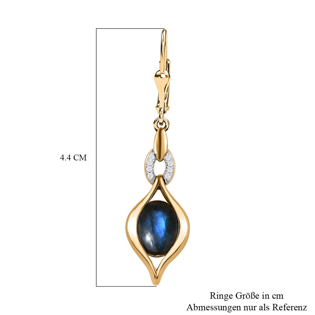 AAA Labradorit, Weißer Zirkon Ohrringe 925 Silber Gelbgold Vermeil ca. 4,79 ct.