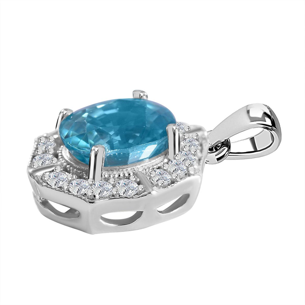 AA Blauer Zirkon, Weißer Zirkon Anhänger 925 Silber rhodiniert ca. 2,38 ct.