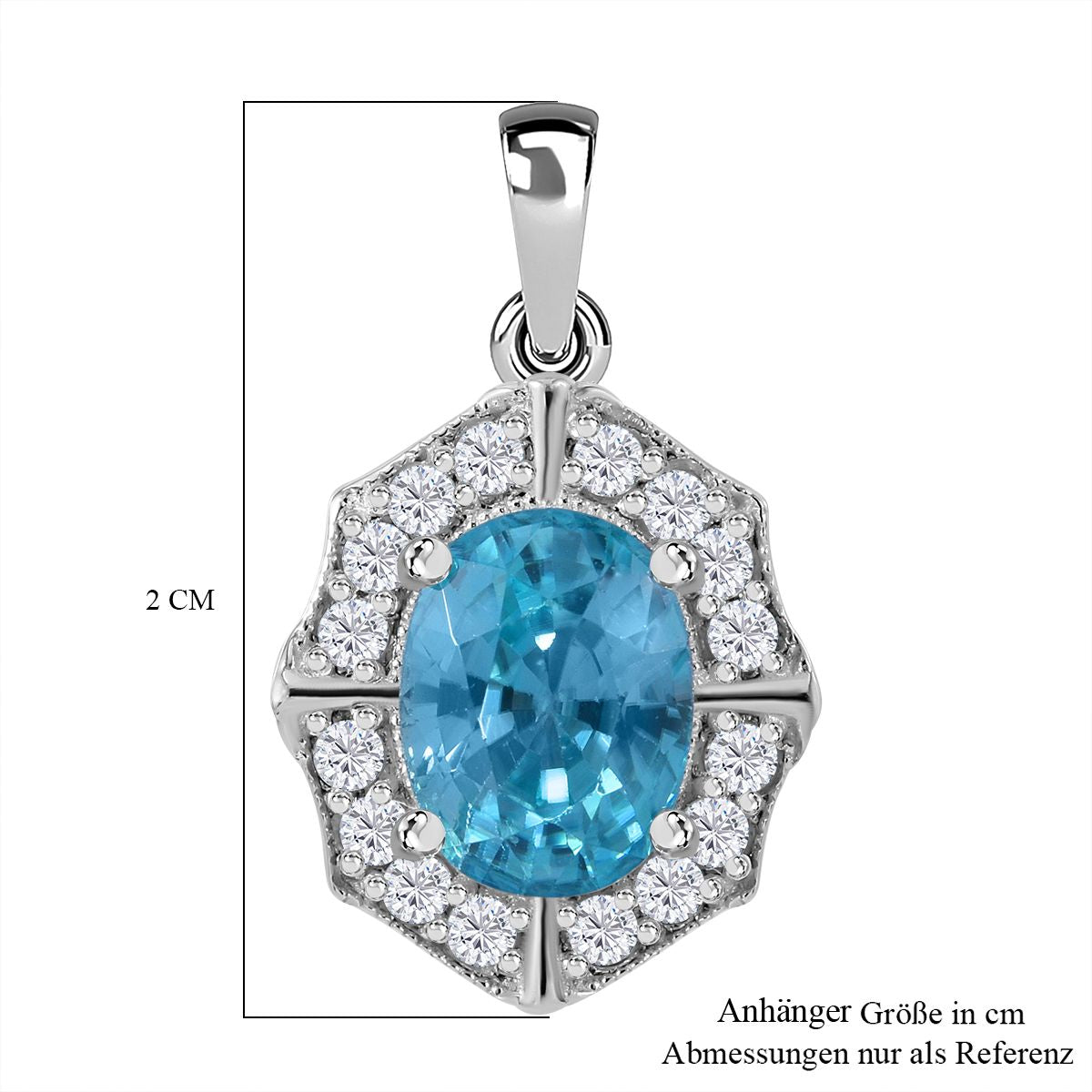 AA Blauer Zirkon, Weißer Zirkon Anhänger 925 Silber rhodiniert ca. 2,38 ct.