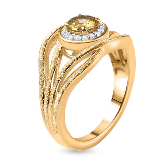 AA Natürlicher goldener Tansanit, Weißer Zirkon Ring 925 Silber Gelbgold Vermeil (Größe 20.00) ca. 0,69 ct