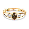 AA Natürlicher goldener Tansanit, Weißer Zirkon Ring 925 Silber Gelbgold Vermeil (Größe 18.00) ca. 0,57 ct