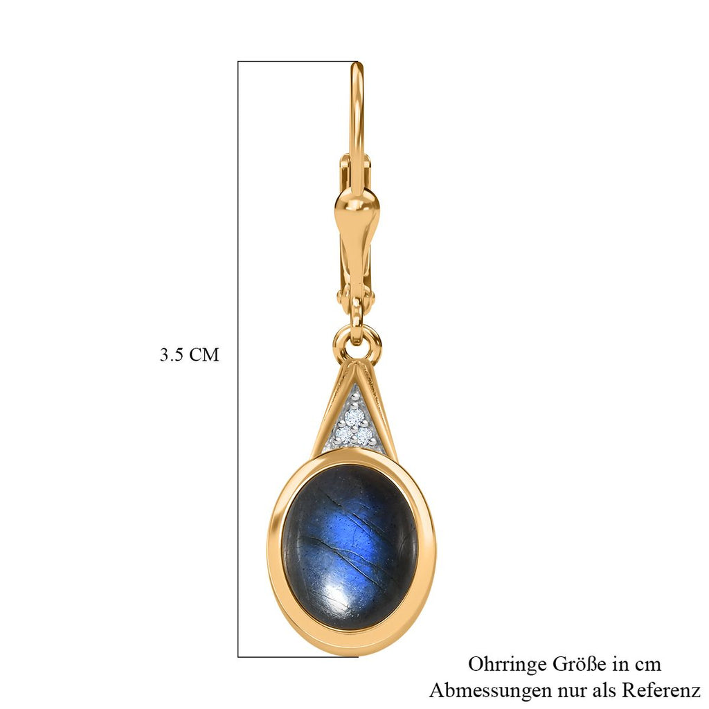 AAA Labradorit, Weißer Zirkon Ohrringe 925 Silber Gelbgold Vermeil ca. 6,65 ct.