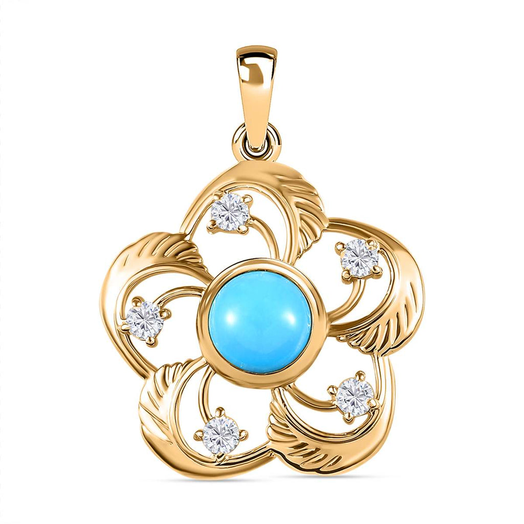 AA Sleeping Beauty Türkis, Weißer Zirkon Anhänger 925 Silber Gelbgold Vermeil ca. 1,67 ct.