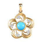 AA Sleeping Beauty Türkis, Weißer Zirkon Anhänger 925 Silber Gelbgold Vermeil ca. 1,67 ct.