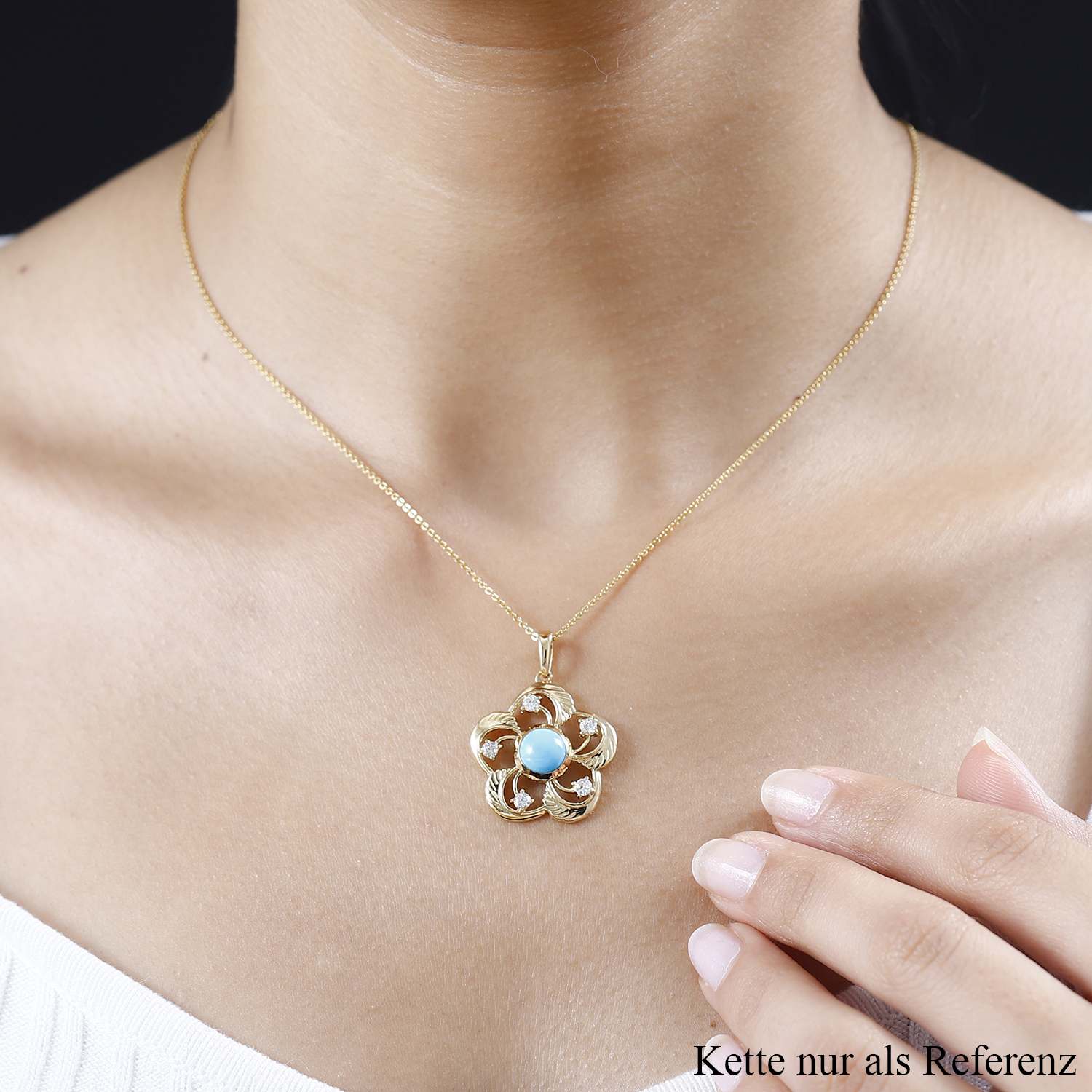 AA Sleeping Beauty Türkis, Weißer Zirkon Anhänger 925 Silber Gelbgold Vermeil ca. 1,67 ct.
