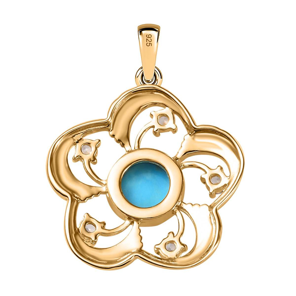 AA Sleeping Beauty Türkis, Weißer Zirkon Anhänger 925 Silber Gelbgold Vermeil ca. 1,67 ct.