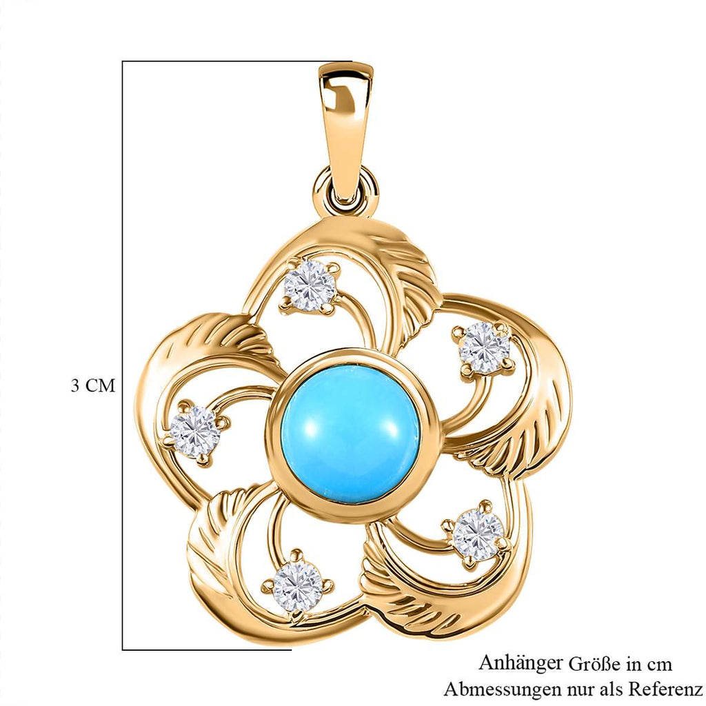 AA Sleeping Beauty Türkis, Weißer Zirkon Anhänger 925 Silber Gelbgold Vermeil ca. 1,67 ct.