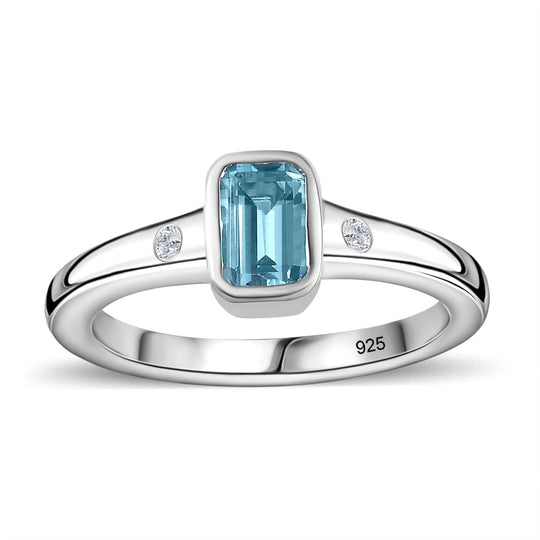 Espirito Santo AAA Aquamarin, Weißer Zirkon Ring, 925 Silber rhodiniert, (Größe 20.00) ca. 0.59 ct