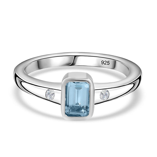 Espirito Santo AAA Aquamarin, Weißer Zirkon Ring, 925 Silber rhodiniert, (Größe 20.00) ca. 0.59 ct