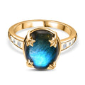 AAA Labradorit, Weißer Zirkon Ring 925 Silber Gelbgold Vermeil (Größe 17.00) ca. 5,95 ct
