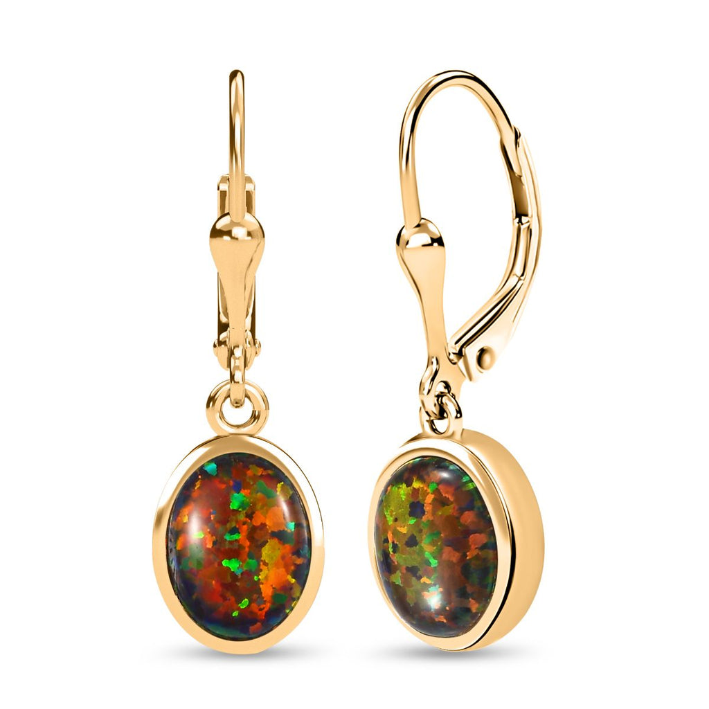 Lab Grown schwarzen Opal Ohrringe 925 Silber Gelbgold Vermeil ca. 1.72 ct