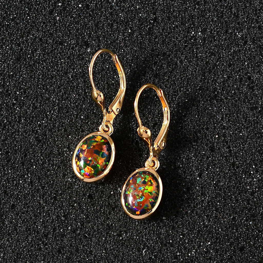 Lab Grown schwarzen Opal Ohrringe 925 Silber Gelbgold Vermeil ca. 1.72 ct
