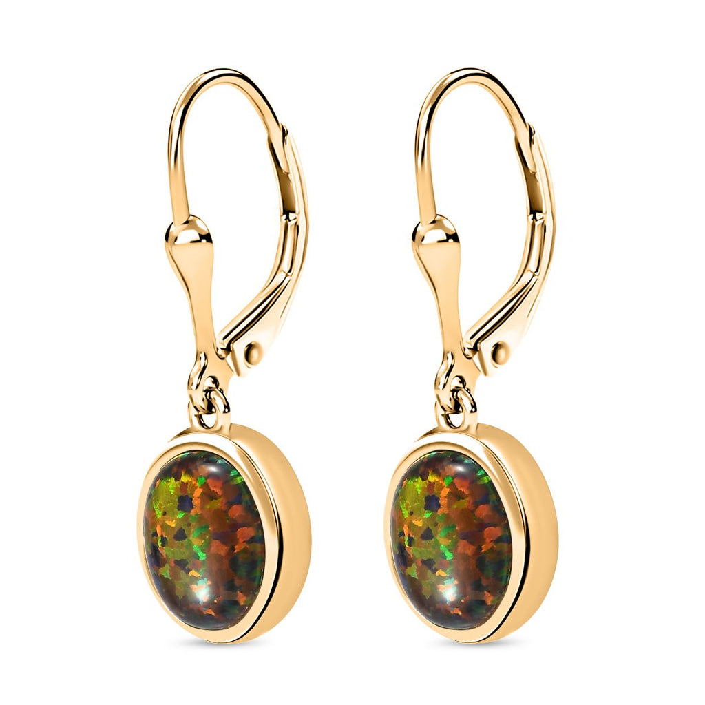 Lab Grown schwarzen Opal Ohrringe 925 Silber Gelbgold Vermeil ca. 1.72 ct